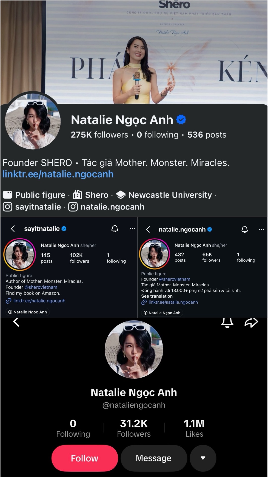 Hồ sơ mạng xã hội của Natalie Ngọc Anh với gần 500.000 người theo dõi